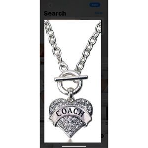 Coach inspired logo silver plated bronze cubic zirconia pendant necklace aprox 1